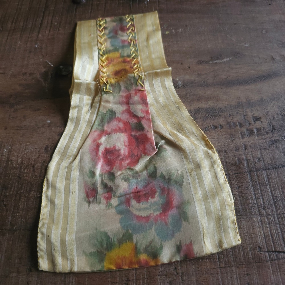 Antique 1800s Silk Handmade Pocket Pouch Victorian Floral Striped Textile 1700s?